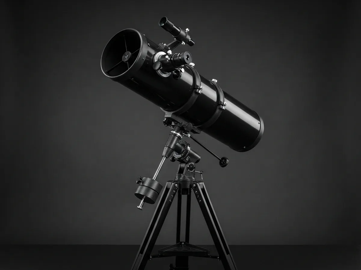 A detailed studio shot of the Orion SpaceProbe 130ST telescope, highlighting its optical tube and equatorial mount.