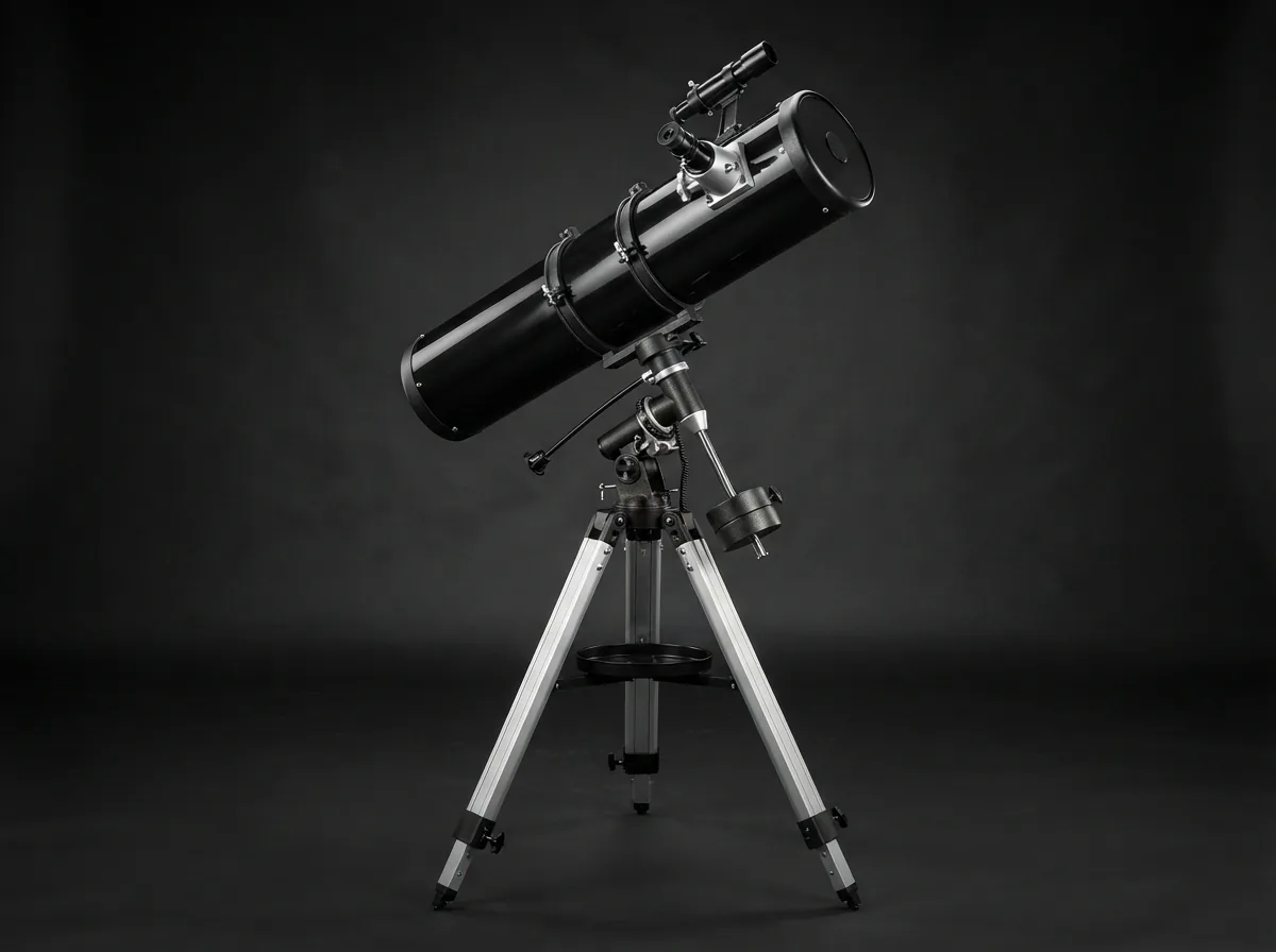 The complete Orion SpaceProbe 130ST EQ Reflector Telescope on its mount.