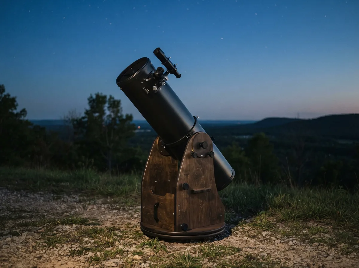 The Orion SkyQuest XT10 telescope fully assembled on its Dobsonian base, ready for observation in an outdoor setting.