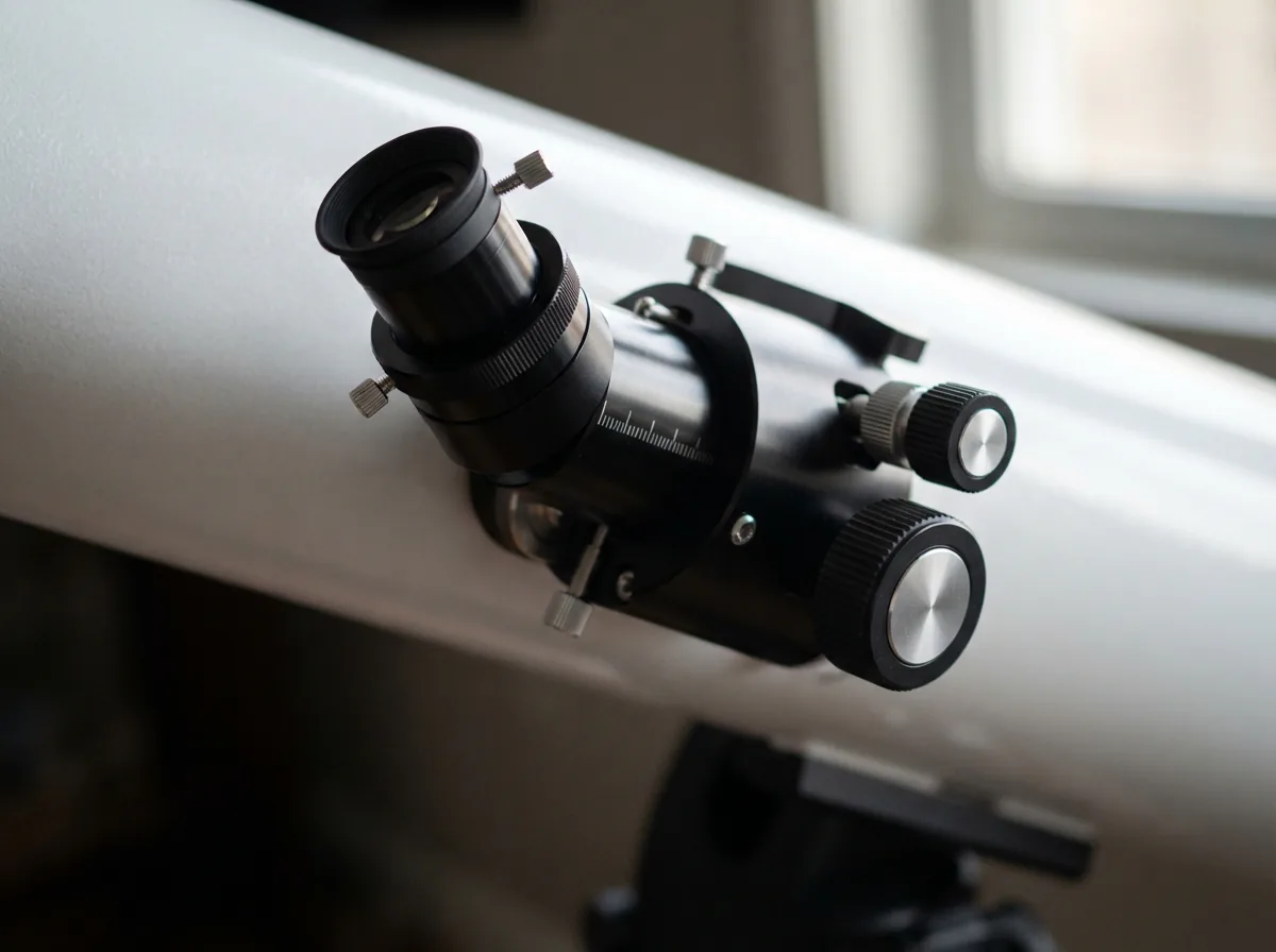 Close-up of the telescope's 2-inch Crayford focuser with an eyepiece inserted.