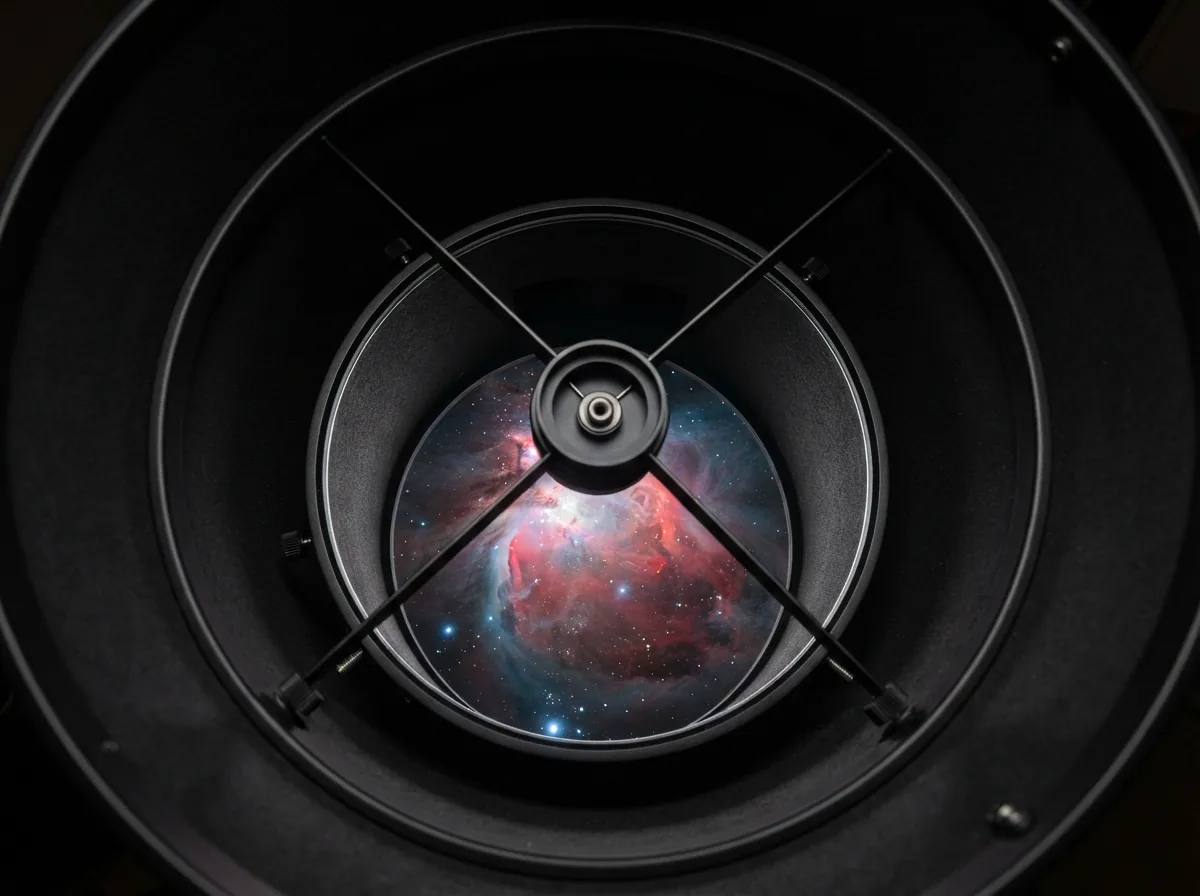 The XT6 telescope's high-quality parabolic primary mirror reflecting a colorful nebula.