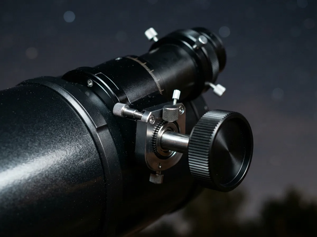Close-up of the XT8's smooth 2-inch Crayford focuser being adjusted for a sharp planetary view.