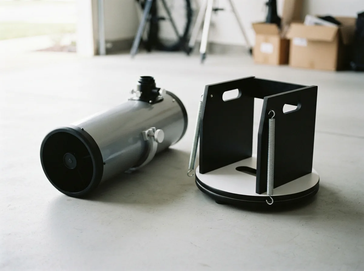 The telescope separated into its two main pieces for transport.