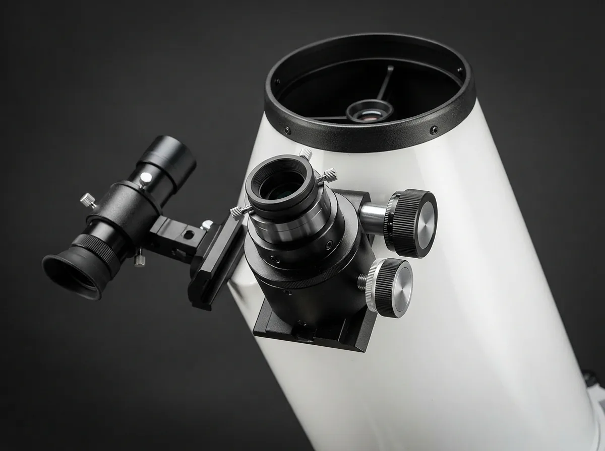 A detailed view of the Orion XT6 telescope's optical tube, highlighting the Crayford focuser and finder scope.