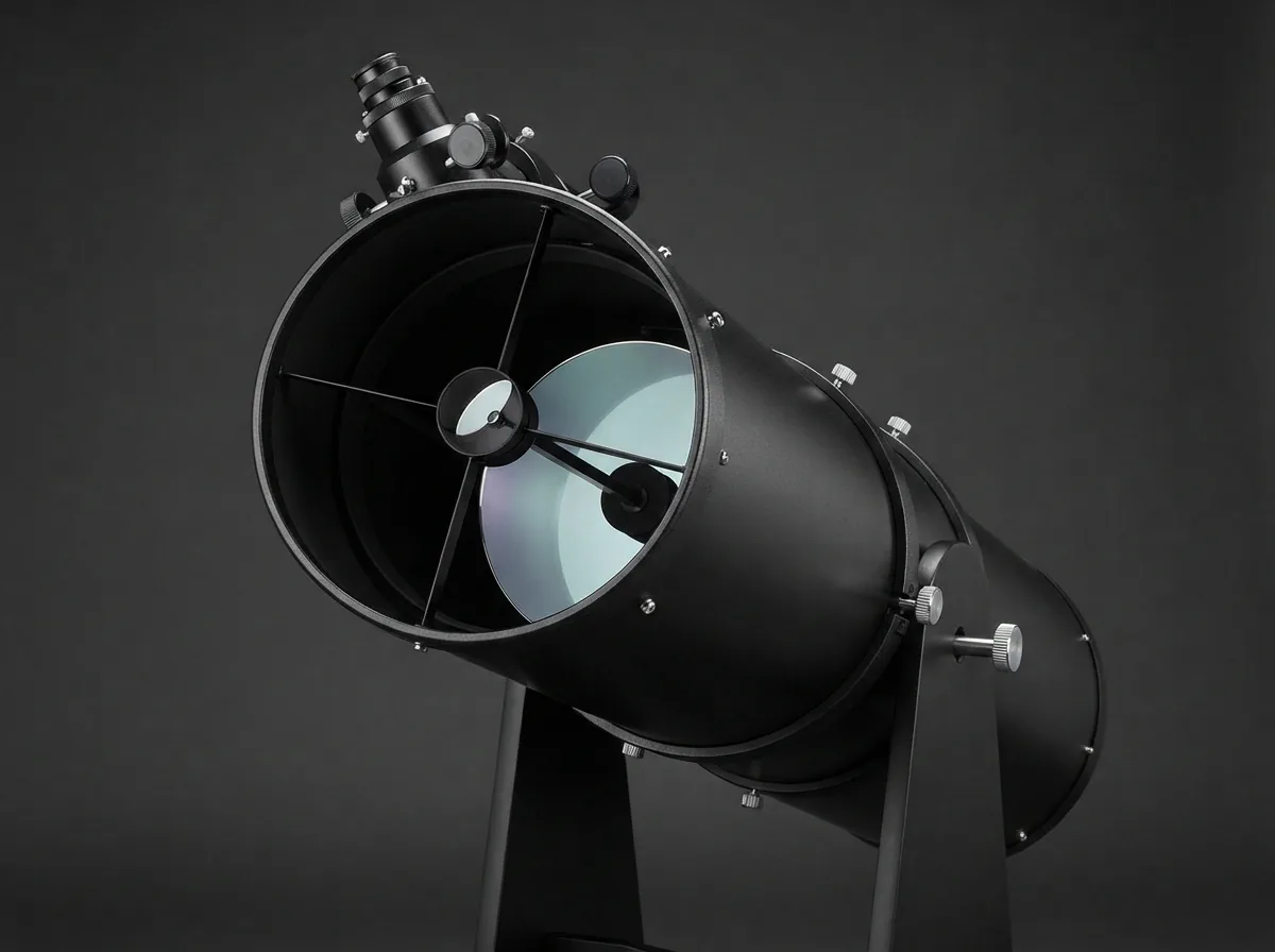 The Orion XT8's 8-inch parabolic primary mirror with reflective coatings.