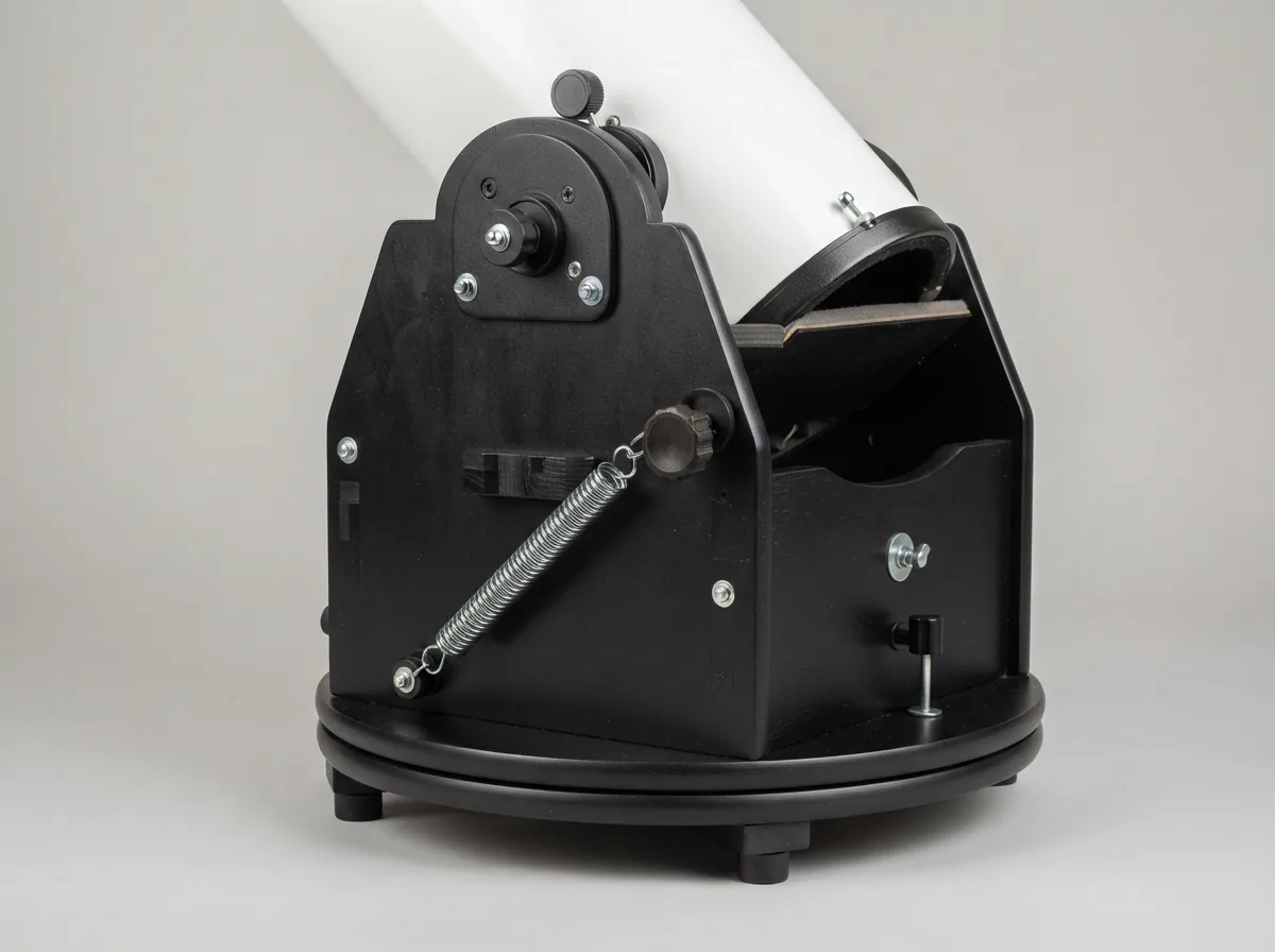 The Dobsonian base showing the CorrecTension friction optimization system.
