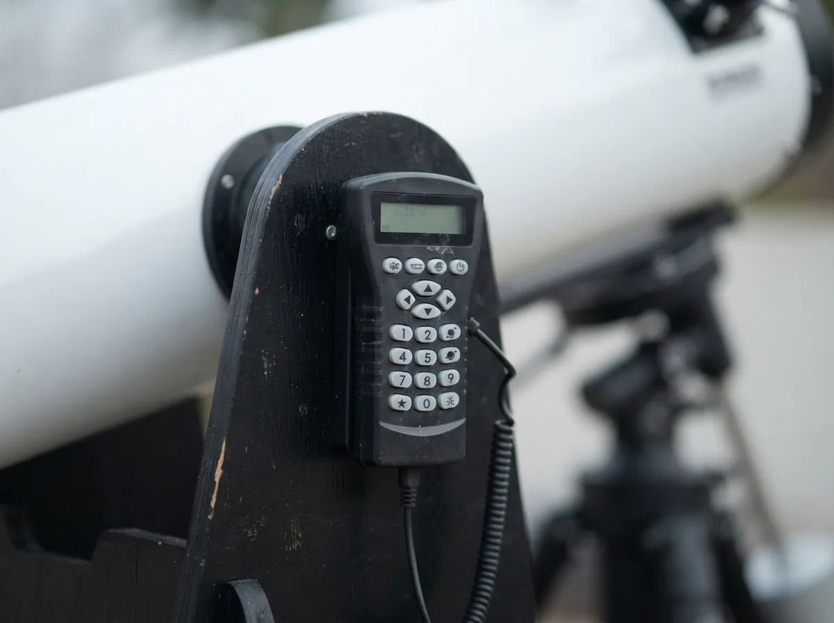 The Intelliscope Digital Object Locator keypad mounted on the telescope base.