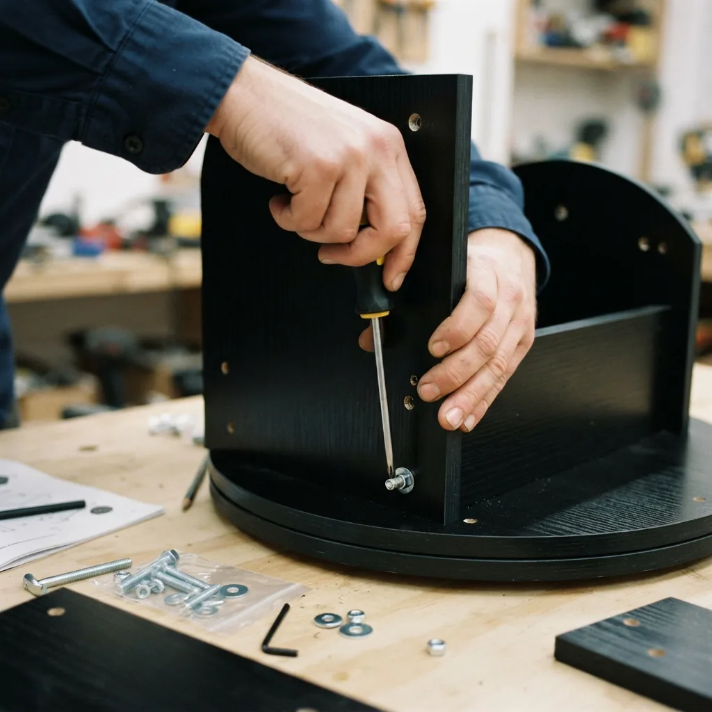 Assembling the wooden panels of the Dobsonian base.